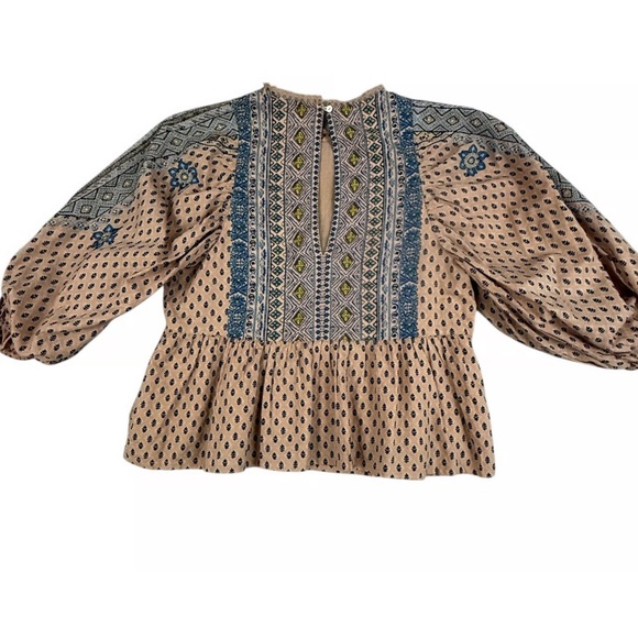 Anthropologie Embroidered  Blouse with Puff Sleeves Sz XL - Picture 2 of 8